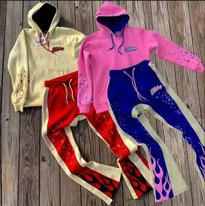 Conjunto Deportivo Personalizado de Felpa de Algodón para Hombre, 2 en 1, con Pantalones Acampanados y Sudadera con Capucha, para Invierno/Primavera - Product Image 2