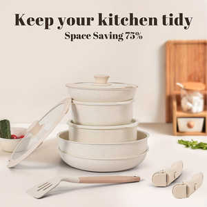 Kpxsiaion Ensemble de poêles à frire antiadhésives à induction avec poignée amovible, batterie de cuisine avec collection de casseroles et poêles à poignée détachable - Product Image 6