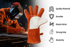 14 Inch Genuine Leather Double Palm <b>Gloves</b> Fire Heat Resistant Long Sleeve for Mig Gas Daily Outdoor BBQ <b>Oven</b> Grill Fireplace - Product Image 4