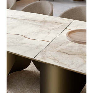 Table à manger moderne Onda XL, design rectangulaire de luxe, bois stable, pierre, contemporaine, assemblée, extensible, résine, pour la maison, l'hôtel - Product Image 5
