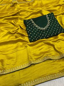 Saree en soie Vichitra élégant à la mode et classique avec le dernier chemisier de créateur de fantaisie Vêtements de festival de mariage exclusifs pour les femmes - Product Image 6