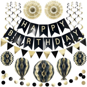 Lot de <span class=keywords><strong>D</strong></span>écorations Murales Noires et Dorées pour Fête <span class=keywords><strong>d</strong></span>'Anniversaire : Guirlandes Suspendues en Nid <span class=keywords><strong>d</strong></span>'Abeille, Boules de Fleurs et Serpentins - Product Image 5