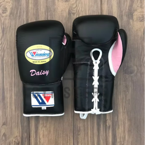 Sarung Tinju Berkualitas Tinggi, Kulit Asli, Model Laced Winning, Full Finger, Tali Pergelangan Tangan Adjustable dengan <span class=keywords><strong>Hook</strong></span> <span class=keywords><strong>Loop</strong></span>, untuk Bela Diri - Product Image 1