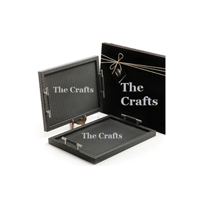 Plateau Dessert Snacks De Forme Rectangulaire En Bois Et Cuir Couleur Noire Plateau De Service Chocolats À Bas Prix - Product Image 4