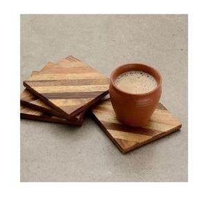Wooden Tea & <b>Coffee</b> Serving Coaster Round <b>Walnut</b> Color for Home & Restaurant Drinks Serving Coaster with Holder - Product Image 6