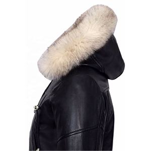 RIVIAN ATLANTIC Premium Chaqueta con capucha de cuero genuino negro para mujer, chaqueta de cuero estilo bombardero con capucha - Product Image 6