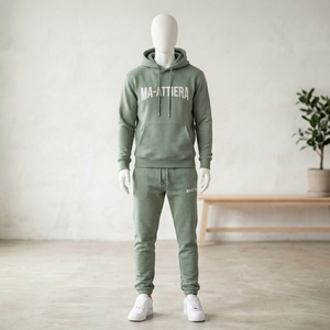 Conjunto Deportivo para Hombre en Verde Salvia, Sudadera Bordada con Capucha y Pantalones Jogger, Ropa Deportiva Casual para Calle, Entrenamiento y Fitness - Product Image 1