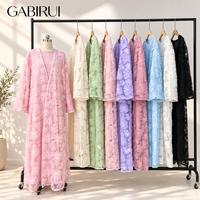 Ensemble 2 pièces Abaya Dubai : Kimono islamique brodé de fleurs perlées, perles florales, pour femmes musulmanes modestes, Aïd et mariage