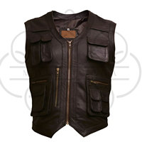 Gilet de chasse personnalisé à chargement frontal avec poches, en cuir véritable légèrement rembourré, pour sports de plein air, portable, été