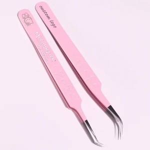 Juego de pinzas de pestañas de volumen con punta de fibra de etiqueta privada personalizada, pinzas de pestañas de acero inoxidable para extensión de pestañas con abalorio de pinzas - Product Image 3