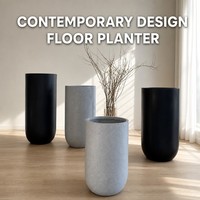 Pot de fleurs contemporain en ciment, haut, rond, grand, avec trou de drainage, pour l'intérieur et l'extérieur, décoration de jardin et de maison