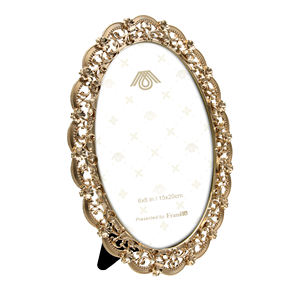 Gold Oval Vintage Elegance <b>Photo</b> <b>Frame</b> <b>6</b>" <b>X</b> <b>8</b>" Made of Durable Zinc Alloy Metal Hollow Carved Floral Pattern - Product Image 2