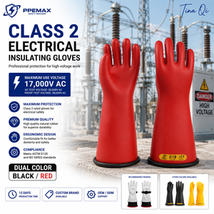 Gants isolants haute tension en caoutchouc bicolores de classe 4 pour travaux en sous-station, avec revers roulé, 40KV - Product Image 6