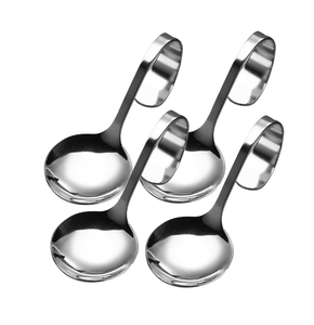 Cuchara DE SERVICIO DE ACERO INOXIDABLE directa de fábrica con la mejor calidad y mango doblado curvo de 4 piezas con tarifa competitiva - Product Image 1