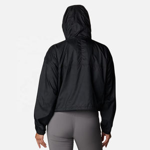 Customizable <b>Black</b> Zipper Active Sports Jacket for Women Plus Size Long Hooded Gym <b>Windbreaker</b> Winter Wear OEM Service - Product Image 2