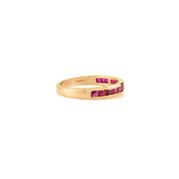 Cincin Emas Kuning 14K Asli Model Half Eternity dengan Batu Ruby Potongan Kotak Alami, Desain Klasik Elegan, Harga Terbaik, Hadiah Mewah untuk Wanita