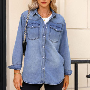 Nouvelle veste en jean bleu couleur pour femmes vêtements décontractés pour femmes veste d'automne veste en jean boutonnée manteau surdimensionné veste en jean - Product Image 5