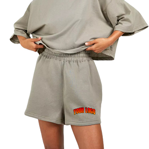 Pantalones Cortos Deportivos de Algodón para Mujer, con Logotipo Personalizado, de Alta Calidad, Felpa Gruesa, Color Gris, para Mujer, 2025 - Product Image 1