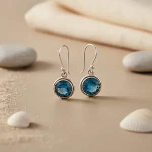 Pendientes Colgantes de Plata 925 con Topacio Azul, Granate, Amatista, Perla, Diamante, Chapados en Oro, Forma de Gota de Agua, Elegantes para Mujer - Product Image 2