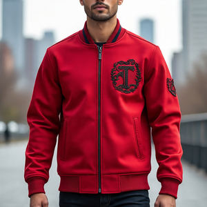 เสื้อแจ็กเก็ตผ้ากำมะหยี่สำหรับผู้ชายเสื้อแจ็คเก็ตทีมตัวแทนแขนเสื้อหนังแบบติดกระดุม - Product Image 2