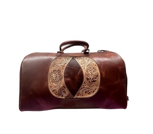 Handcrafted Leather Carry Bag Engraved Design Travel Duffel Spacious Cabin <b>Luggage</b> Overnight Weekender Utility Holdall - Product Image 4