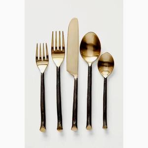 Stainless steel <b>Gold</b> Polished flatware with unique <b>Black</b> Twig modern design handle luxury royal <b>cutlery</b> set for wedding home - Product Image 1