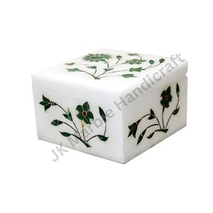 Vintage Decorative Marble and Silver Jewelry <b>Box</b> Exquisite Handmade Marble Inlay <b>Gift</b> <b>Box</b> for Necklaces Available for Sale - Product Image 5