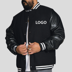 Veste universitaire pour homme de haute qualité en gros, col montant, broderie en chenille, manches en cuir, design personnalisé de baseball, lettreman - Product Image 1