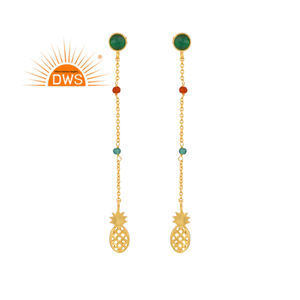 Pendientes colgantes de piedras preciosas de ónix rojo y ónix verde chapados en oro de 18 quilates de la mejor calidad, fabricante de joyería fina Demi - Product Image 1