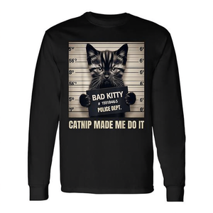 Camiseta de manga larga Bad Kitty Cat Mugshot con hierba gatera, producto promocional - Product Image 2