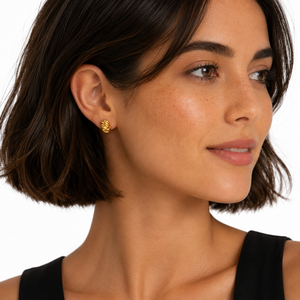 ต่างหูแบบติดหูทรงโดมลายริบบิ้นทองคำแท้ 14k 585 ยี่ห้อ JJBRAVO สำหรับผู้หญิง เครื่องประดับคุณภาพสูง ได้รับการประเมินจากผู้เชี่ยวชาญบุคคลที่สาม - Product Image 2