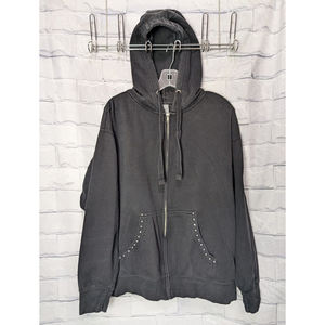 ผู้ผลิตเสื้อฮู้ดดี้แบบมีกระดุมยี่ห้อ Rivet ผ้าฝ้ายฟลีซ 100% สำหรับฤดูหนาว ทรงโอเวอร์ไซส์ ระบายอากาศได้ดี เป็นมิตรกับสิ่งแวดล้อม ตกแต่งด้วยตัวอักษรประดับคริสตัล - Product Image 1