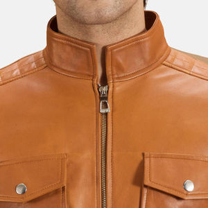 Chaqueta de piel de cordero genuina de alta calidad para hombres para motociclistas Venta completa Chaqueta de cuero de material de lona - Product Image 4