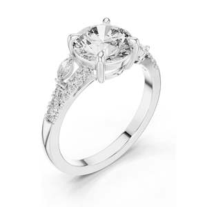 2.27 CT Round Brilliant Lab Diamond <b>Ring</b> for Women Leaf Accent Pav Band VVSVS EF CVD 18KT, 14KT, 10KT Gold & 925 <b>Silver</b> - Product Image 4
