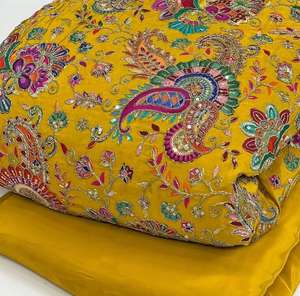 Tissu de qualité supérieure en crêpe naturel, motif éléphant, écologique, respirant, teint, fortement brodé, imprimé en position, matière tendance - Product Image 2