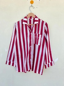 Conjunto de pijama de algodón 100% hecho a mano indio elegante estampado a rayas ropa de noche traje de noche de algodón suave-Pijama de algodón puro para mujer - Product Image 3