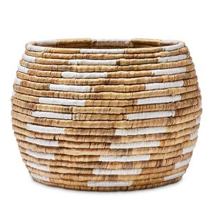 Jardinera redonda de hierro y caña para decoración de jardín y jardinera de mimbre y algas marinas de color natural - Product Image 1