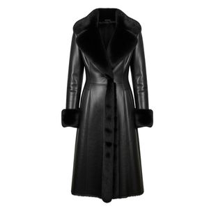Luxury Genuine Leather <b>Long</b> Coat for Women Handmade <b>Black</b> Winter Outerwear, Designer Slim Fit Trench Style - Product Image 1