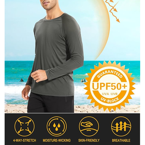 Camiseta atlética de manga larga con cuello redondo para hombre, camisetas de entrenamiento de gimnasio de microfibra, material de poliéster/algodón - Product Image 2