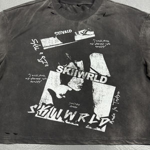 Camisetas con cuello redondo y logotipo estampado Dtg con diseño de ropa de calle personalizada para hombre, camiseta de gran tamaño con efecto lavado para hombre - Product Image 6