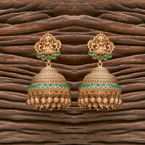 Stunning Handmade Antique Jhumki Style South Indian Temple <b>Earring</b> With Matte Gold Plating - Product Image 2