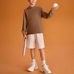 ชุดเสื้อผ้าลำลองผ้าฟลีซระบายอากาศมีฮู้ดพิมพ์ลายน้ำหนักเบามีโลโก้ด้านหน้าสำหรับฤดูหนาว - Product Image 3