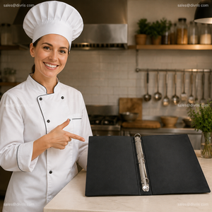 Cubierta de Menú de Cuero PU Negro con Logotipo Grabado, Tamaño y Color Personalizables, Capacidad para Múltiples Páginas - Marca DIVRIS - Product Image 6