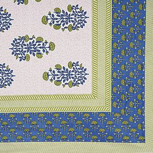 Drap de lit double en coton 200TC écologique, imprimé à la main, motif floral animalier bleu royal olive, inspiré de la nature traditionnelle indienne - Product Image 4