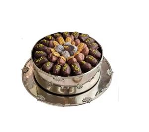 Bandejas de Servicio de Chocolate de Acero Inoxidable de Lujo con Diseño Elegante, Acabado Plateado Martillado y Asa de Hoja Dorada, Gran Venta - Product Image 1