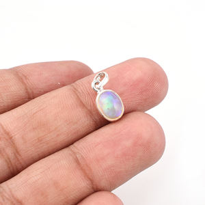 อัญมณีรูปไข่โอปอลธรรมชาติจี้เงินแท้ 925 - Product Image 5