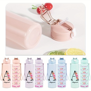 Botella de Agua de Plástico Personalizada de 26 oz <span class=keywords><strong>con</strong></span> Pajita, Diseño Floral <span class=keywords><strong>con</strong></span> Iniciales y <span class=keywords><strong>Nombre</strong></span> Personalizado, <span class=keywords><strong>Taza</strong></span> de Viaje Antiderrames <span class=keywords><strong>con</strong></span> Asa y Marcador de Tiempo - Product Image 6