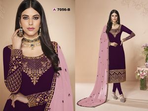 Georgette-ropa étnica india de imitación, Multi hilo y Zari, trabajo bordado, Salwar, Kameez, Dupatta, última llegada, en venta - Product Image 4