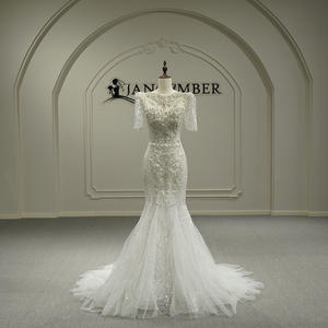 Jancember GT26052 Abiti da Sposa Stile Sirena con Maniche Corte, Paillettes e Perline per Donne - Product Image 1