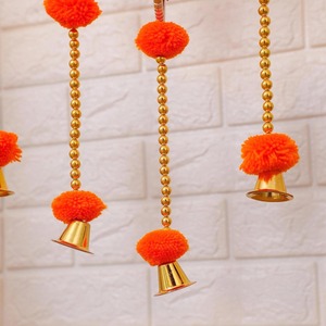 Pompom <b>Beaded</b> String, Induian Traditional Decorative Wall Hanging,Stage Backdrop Decoration Mexican Pompom Garland Orange Pompom - Product Image 4